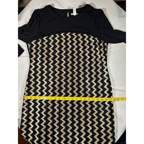 Chico's Chevron Metallic Dress Womens Size XL Black Gold Sheath Knee Length NWT - Picture 9 of 11